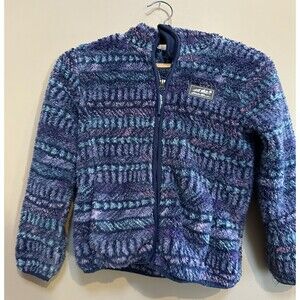 Eddie Bauer Girls XS 5-6 Deep Pile Full Zip Hoodie Jacket Fleece Soft Aztec Blue